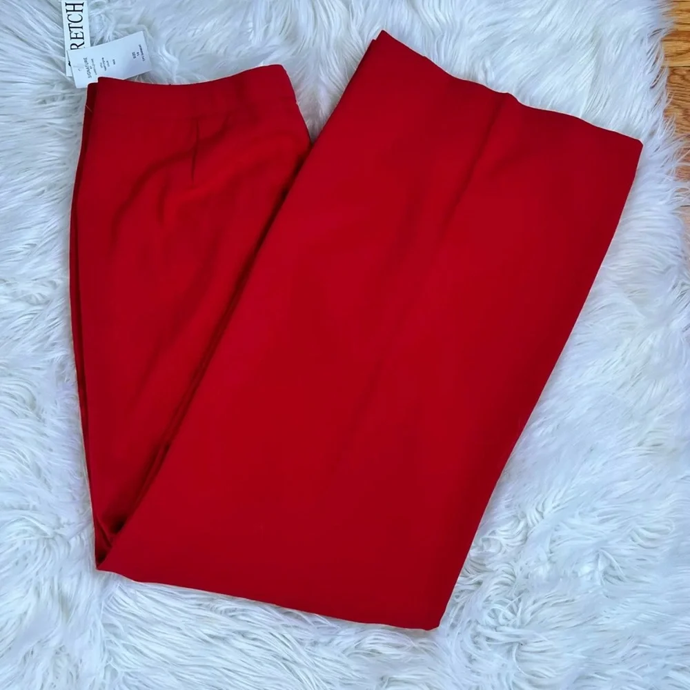 Larry Levine Polyester Rayon Spandex Pant Suit Red Belted Wide Leg 2PC Needles - Picture 8 of 9
